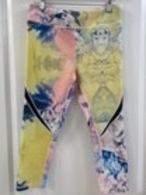 Women's L NANETTE LEPORE Pink Purple Yello Floral 10/12 Leggings Capri Athletic